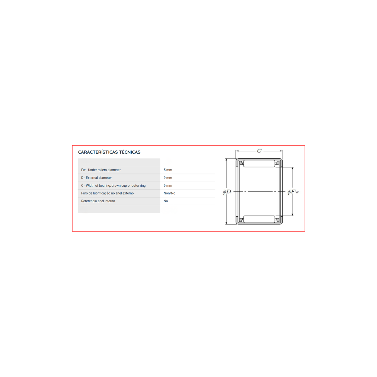 HK0509 KG ROLAMENTO INDUSTRIAL DE AGULHAS 5X9X9