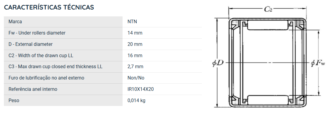 HK1416LL/3AS  NTN ROLAMENTO INDUSTRIAL DE AGULHAS 14X20X16