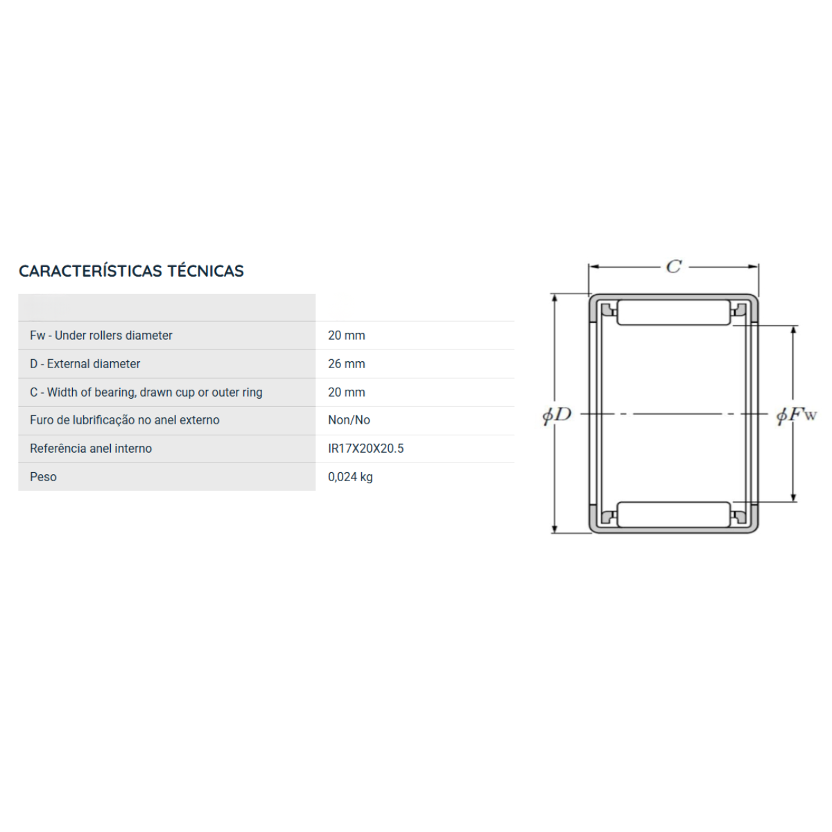 HK2020F NTN ROLAMENTO INDUSTRIAL DE AGULHAS 20X26X20(MM)