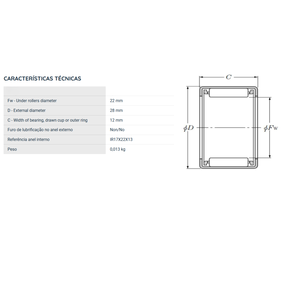 HK2212FM NTN ROLAMENTO INDUSTRIAL AGULHAS 22X28X12
