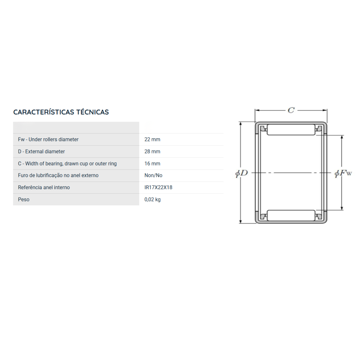 HK2216F NTN ROLAMENTO INDUSTRIAL DE AGULHAS 22X28X16