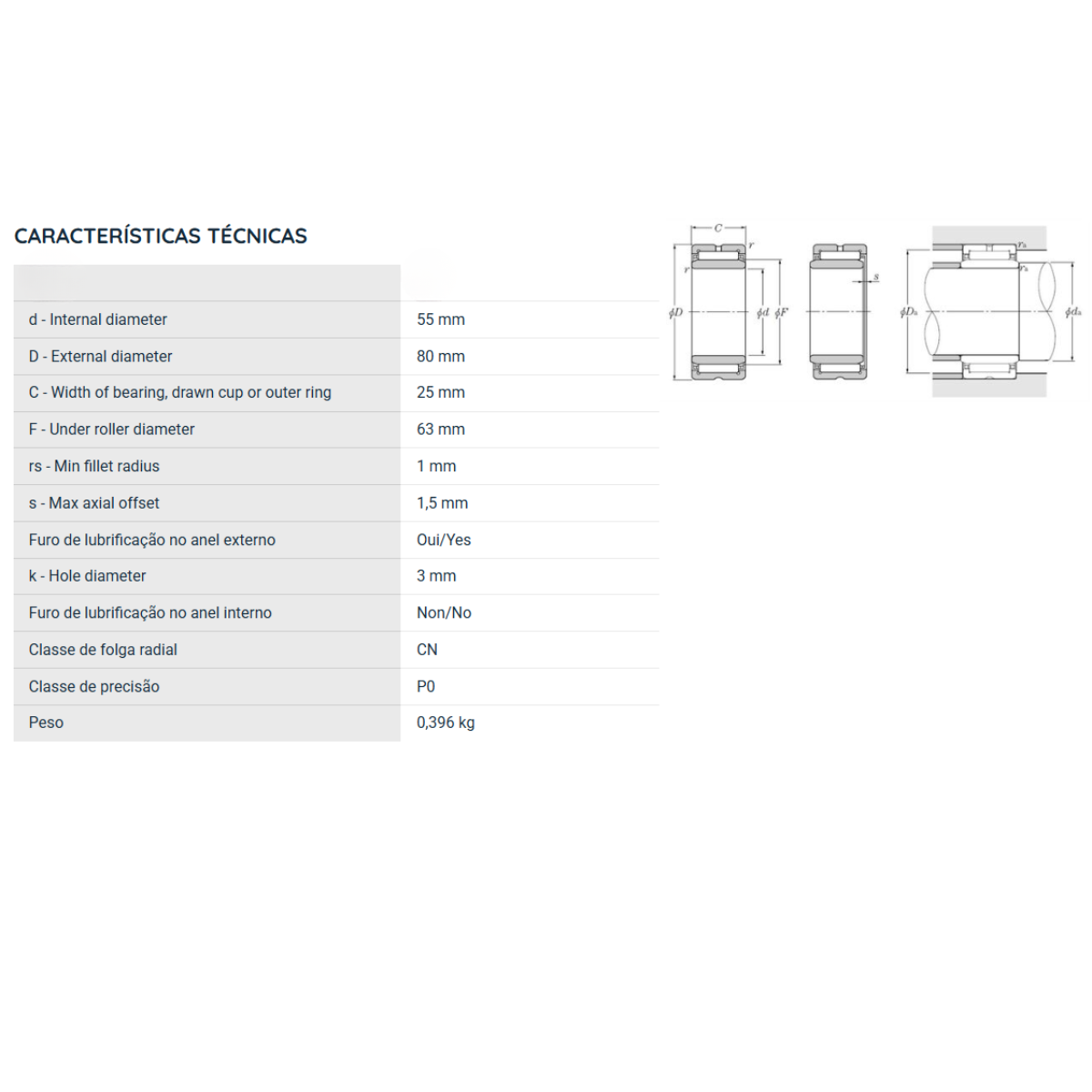 NA4911 ZNL ROLAMENTO DE AGULHAS INDUSTRIAL 55X80X25(MM)