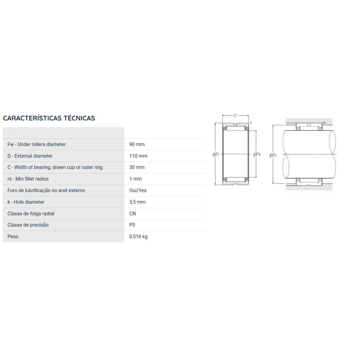 RNA4916R NTN ROLAMENTO DE AGULHAS INDUSTRIAL 90X110X30(MM)
