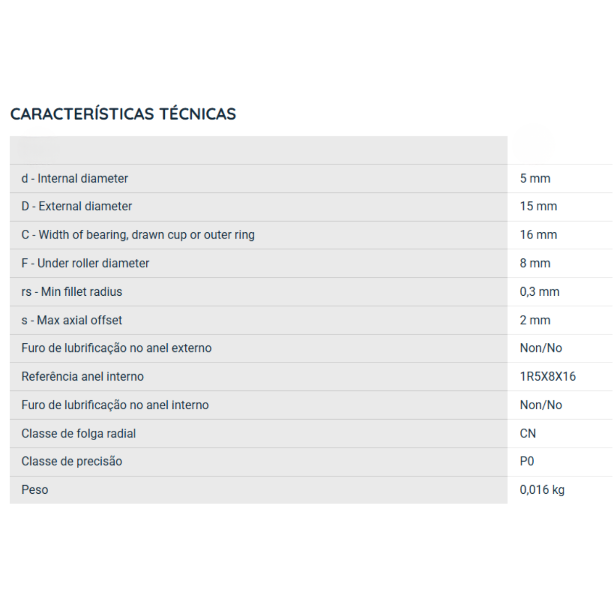 NKI05/16 NKR ROLAMENTO INDUSTRIAL DE AGULHAS 5X15X16 — imagem 2
