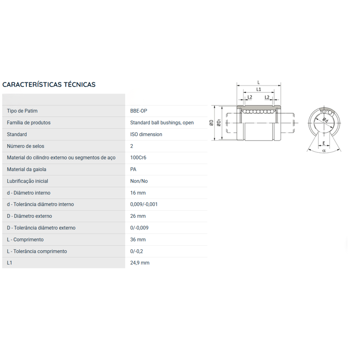 LME16UUOP RKS ROLAMENTO INDUSTRIAL LINEAR 16X26X36