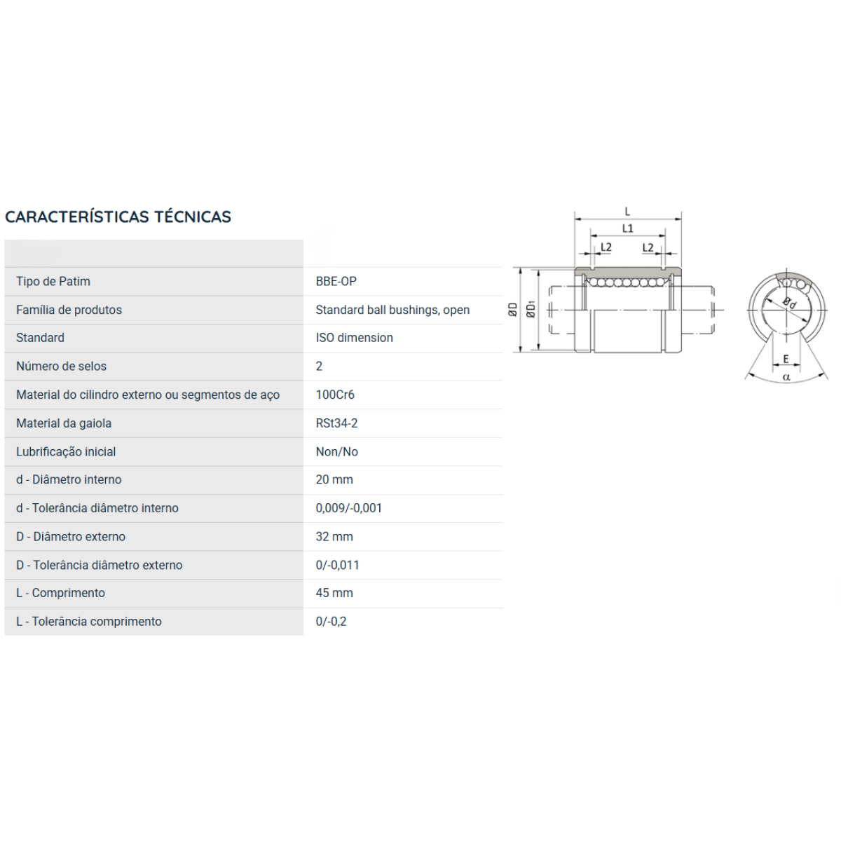 KB20UUOP NKR ROLAMENTO INDUSTRIA LINEAR 20X32X45(MM)