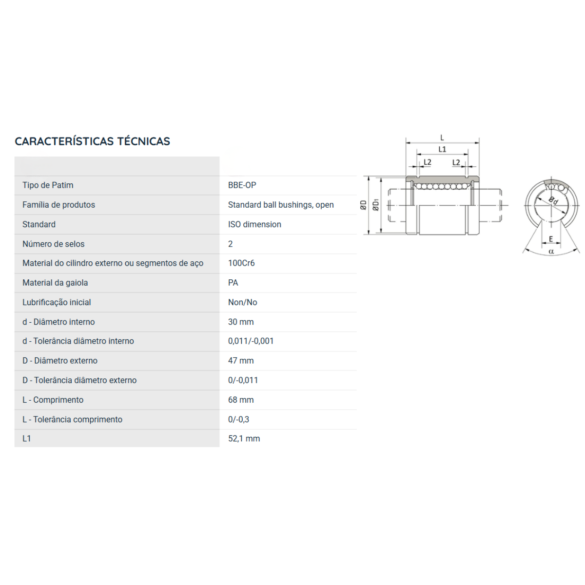 LME30UUOP MAK ROLAMENTO INDUSTRIAL LINEAR 30X47X68(MM)