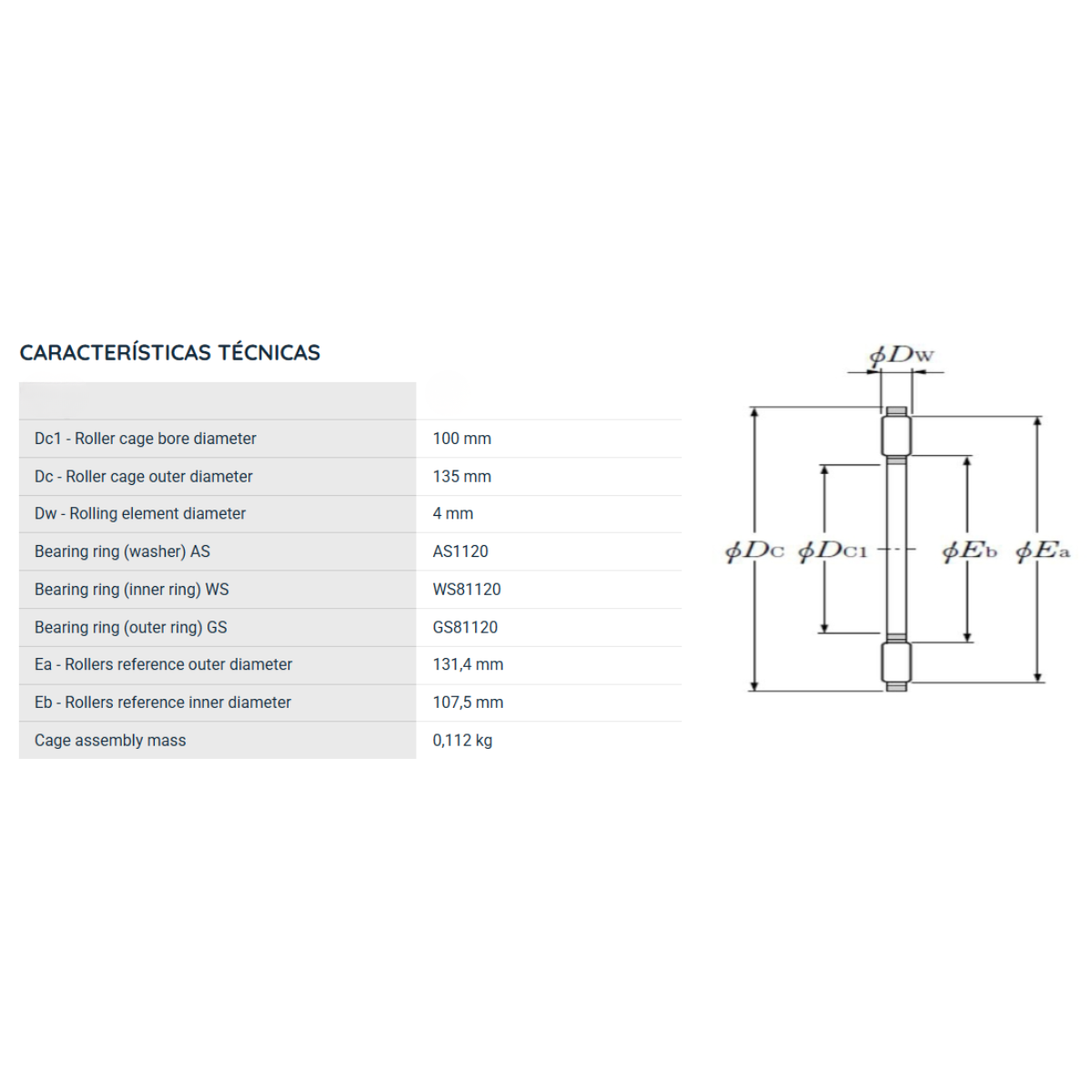 AXK100135 NKR ROLAMENTO AXIAL DE AGULHAS = AXK1120 100X135X4MM