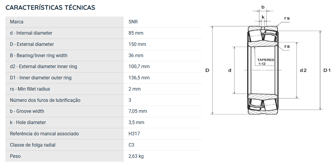 22217EAKW33ZZC3 NTN ROLAMENTO INDUSTRIAL DE 2 CARREIRAS DE ROLOS AUTOCOMPENSADOR 85X150X36(MM)