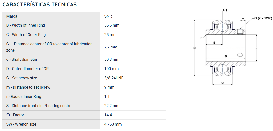UC21132G2 SNR ROLAMENTO FIXO ESFERAS 50,8X100X55,6 =GY1200KRRB=UCR211-32=YAR211-200-2F