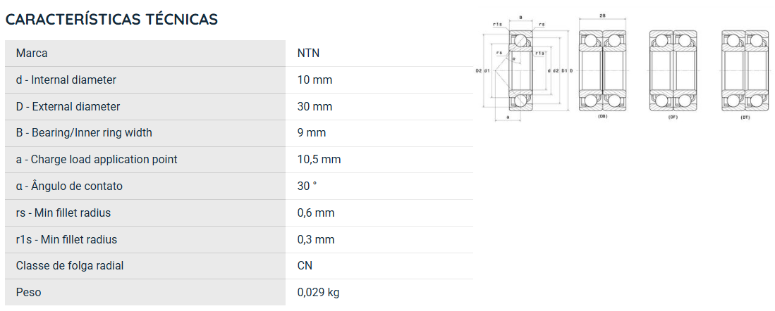 7200 NTN ROLAMENTO ESFERAS CONTATO ANGULAR 10X30X9(MM)