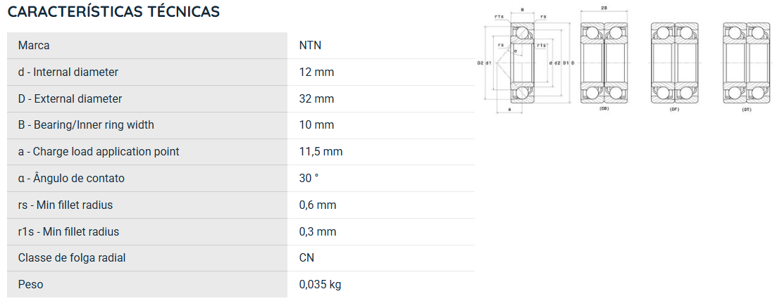 7201 NTN ROLAMENTO ESFERAS CONTATO ANGULAR 12X32X10(MM)