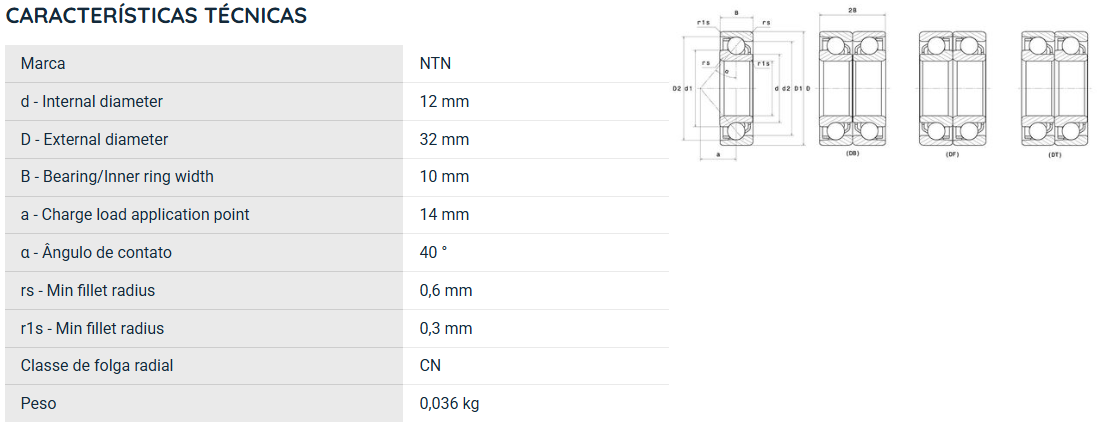 7201B NTN ROLAMENTO ESFERAS CONTATO ANGULAR 12X32X10(MM)