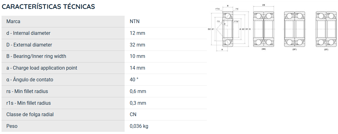 7201BG NTN ROLAMENTO ESFERAS CONTATO ANGULAR 12X32X10(MM)