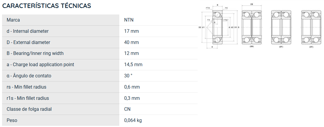 7203 NTN ROLAMENTO ESFERAS CONTATO ANGULAR 17X40X12(MM)