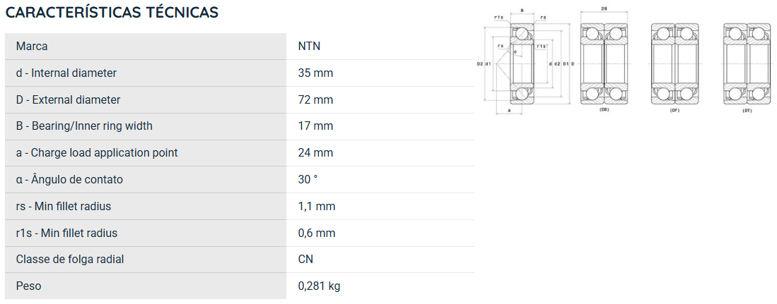 7207 SNR ROLAMENTO ESFERAS CONTATO ANGULAR 35X72X17(MM)