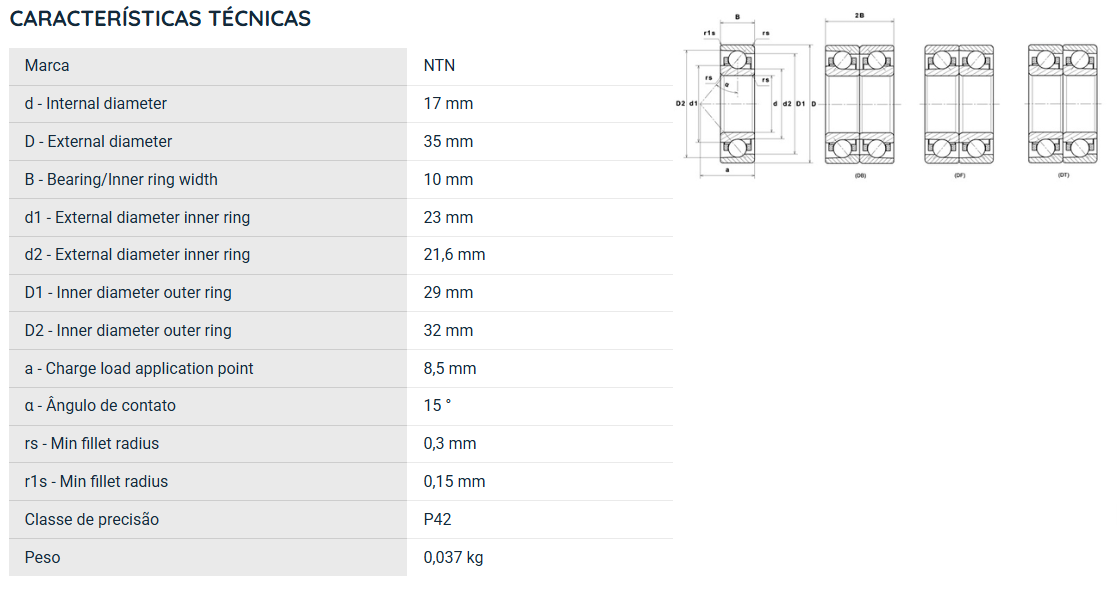 7003CVUJ84 SNR ROLAMENTO ESFERAS CONTATO ANGULAR 17X35X10(MM)