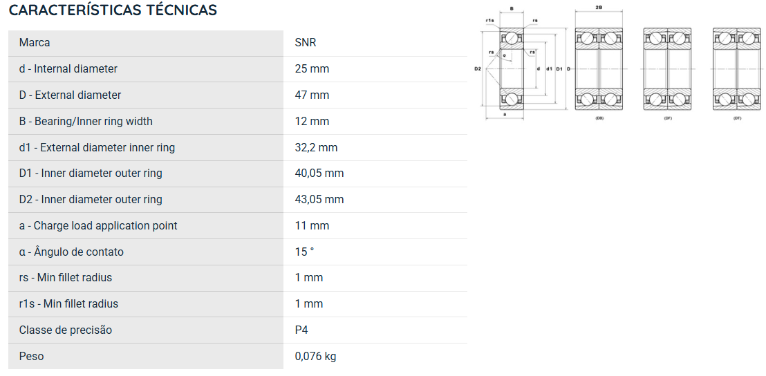 7005UCDB/GLP4 NTN ROLAMENTO ESFERAS CONTATO ANGULAR 25X47X12(MM)