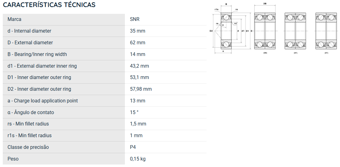 7007UCDBGLP4 NTN ROLAMENTO ESFERAS CONTATO ANGULAR 35X62X14(MM)