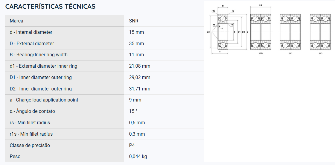 7202CG/GLP4 NTN ROLAMENTO ESFERAS CONTATO ANGULAR 15X35X11(MM)
