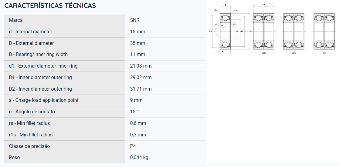 7202CG/GLP4 NTN ROLAMENTO ESFERAS CONTATO ANGULAR 15X35X11(MM)