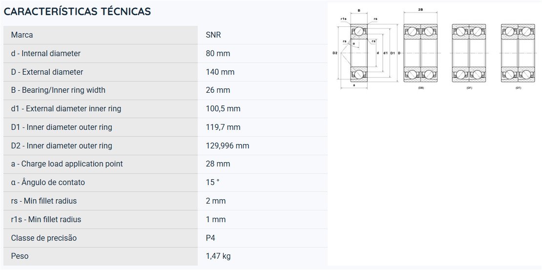 7216CG/GNP4 NTN ROLAMENTO ESFERAS CONTATO ANGULAR 80X140X26(MM)