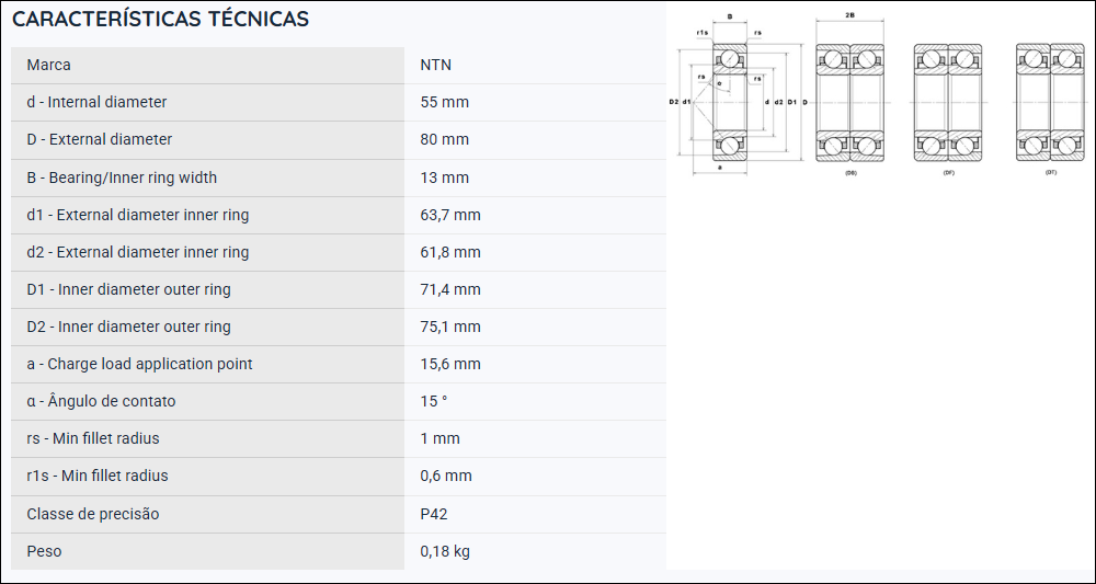 7911UCG/GNP4 NTN ROLAMENTO ESFERAS CONTATO ANGULAR 55X80X13 = UCG/GNP42 = UCG/GNP42U3G