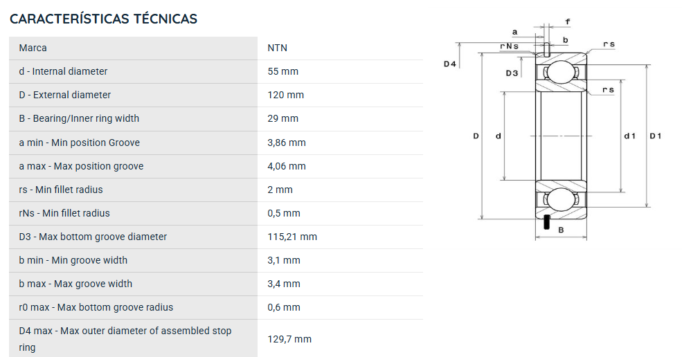 6311NRC3 NTN ROLAMENTO INDUSTRIAL FIXO ESFERAS 55X120X29(MM)