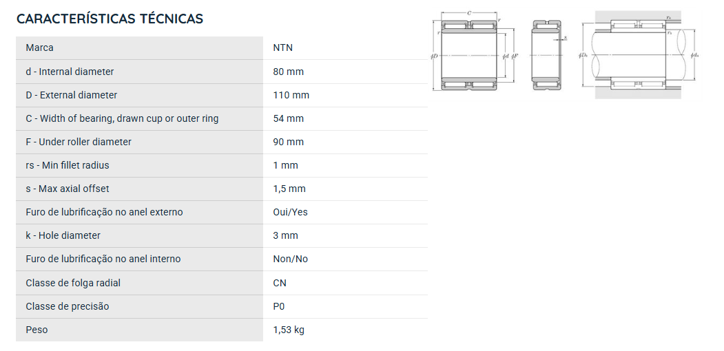 NA6916R NTN ROLAMENTO DE AGULHAS INDUSTRIAL 80X110X54(MM)