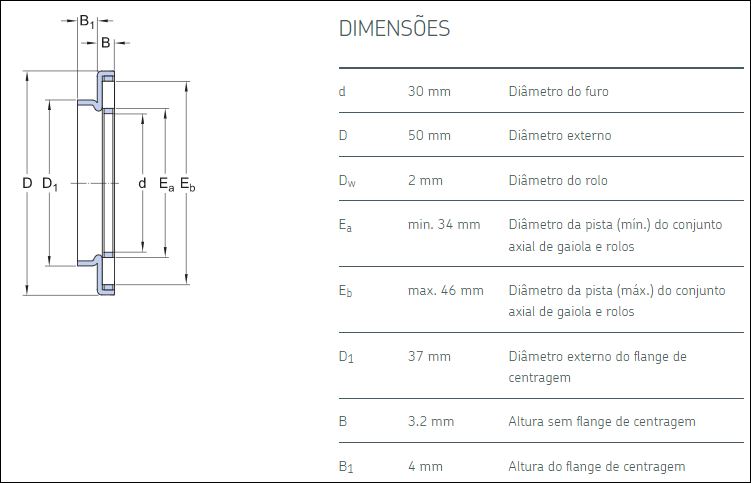 AXW30 INA ROLAMENTO AXIAL DE AGULHAS 30X50X3,2