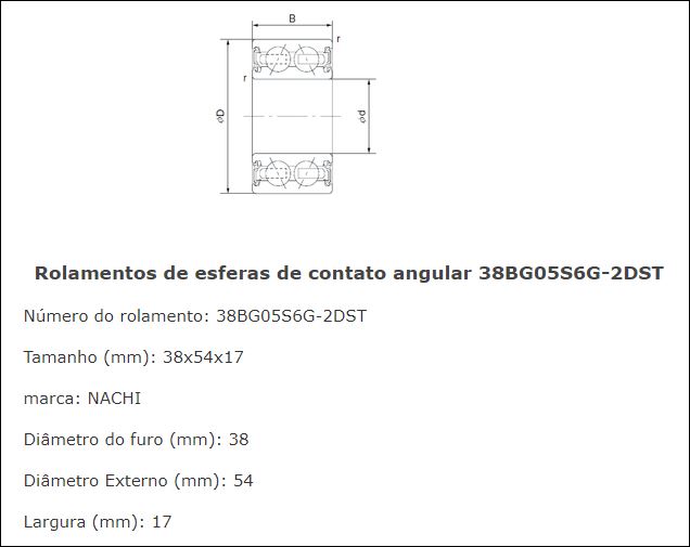 38BG05S6G2DS NACHI ROLAMENTO ESF CONT ANG DUAS CARREIRAS