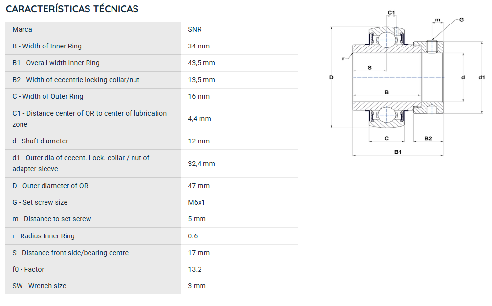 EX201G2 SNR ROLAMENTO FIXO ESFERAS 12X47X43,5 — imagem 2