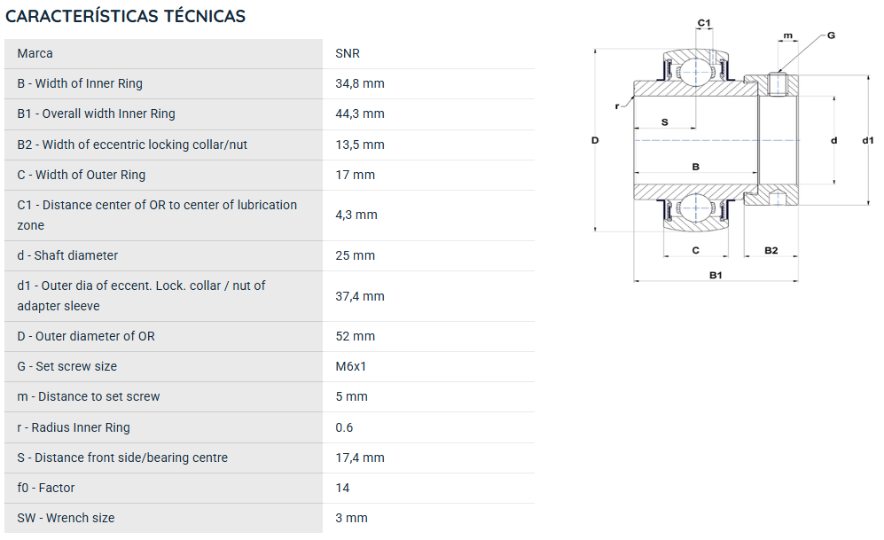 EX205G2 SNR ROLAMENTO FIXO ESFERAS 25X52X44,30 =GE25KRRB=NA205
