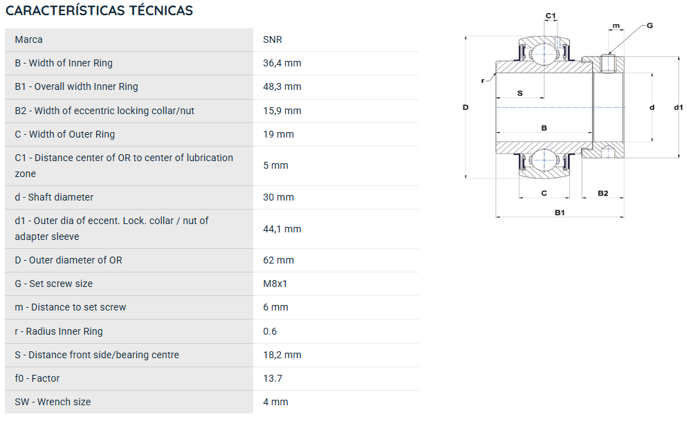 EX206G2 SNR ROLAMENTO FIXO ESFERAS 30X62X48,3 =GE30KRRB=NA206