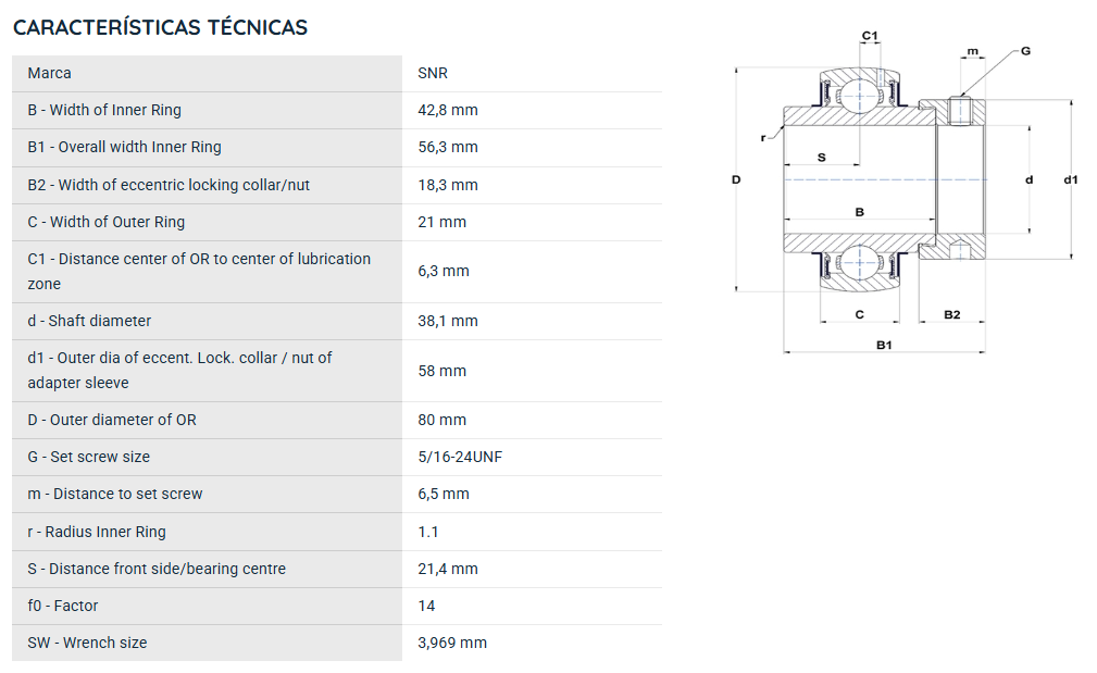 EX20824G2 SNR ROLAMENTO FIXO ESFERAS 38,1X80X56,3 =G1108KRRB