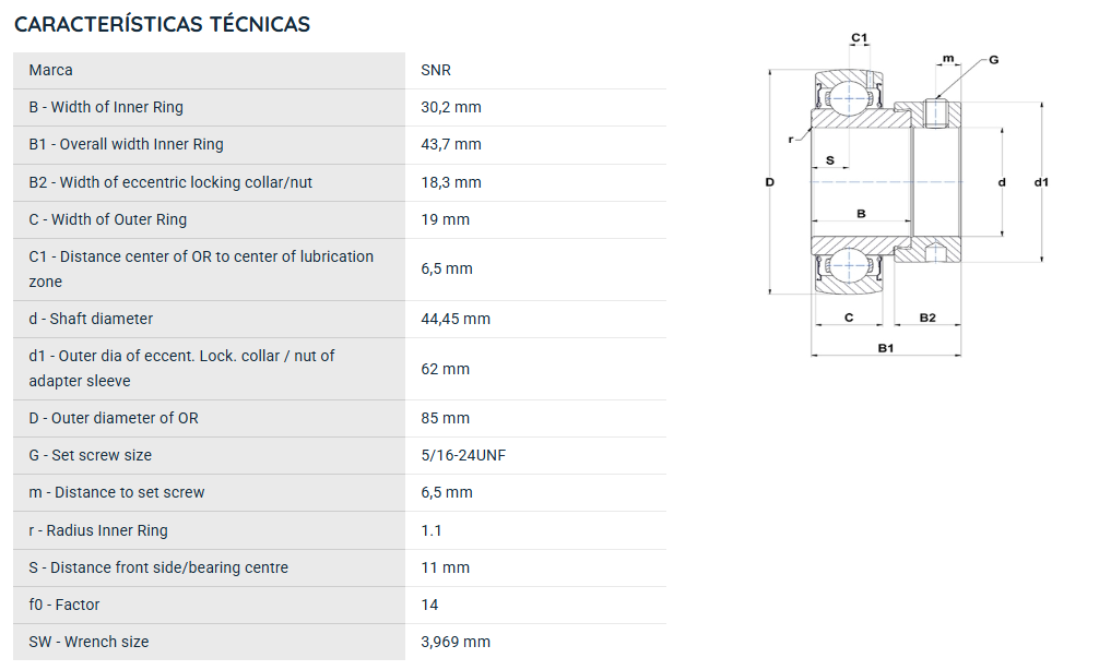ES20928G2 SNR ROLAMENTO FIXO ESFERAS = GRA112NPPB 44,45X85X43,7