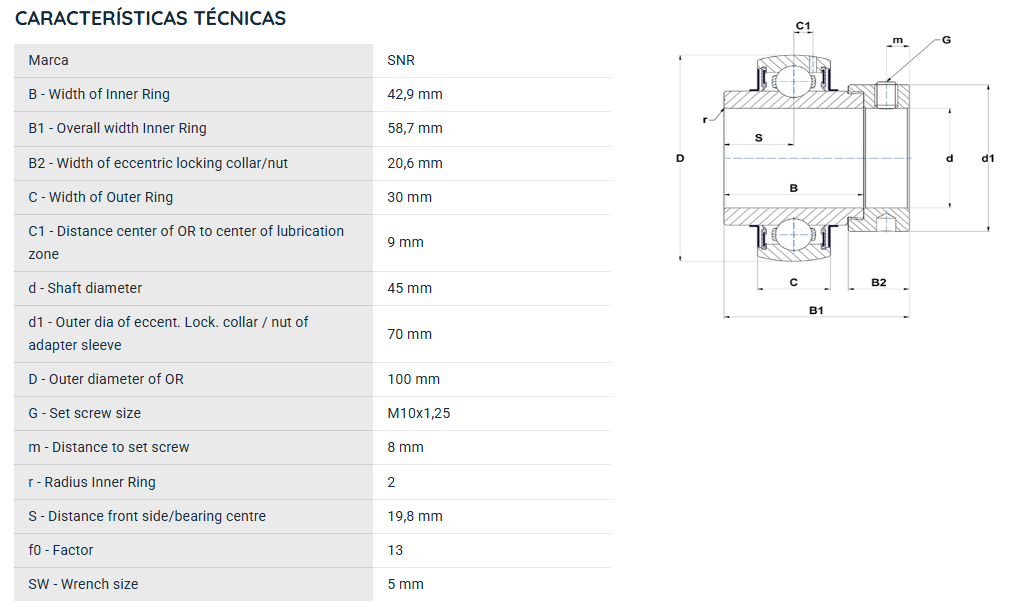 EX309G2 SNR ROLAMENTO FIXO ESFERAS 45X100X58,7 GNE45=UG309