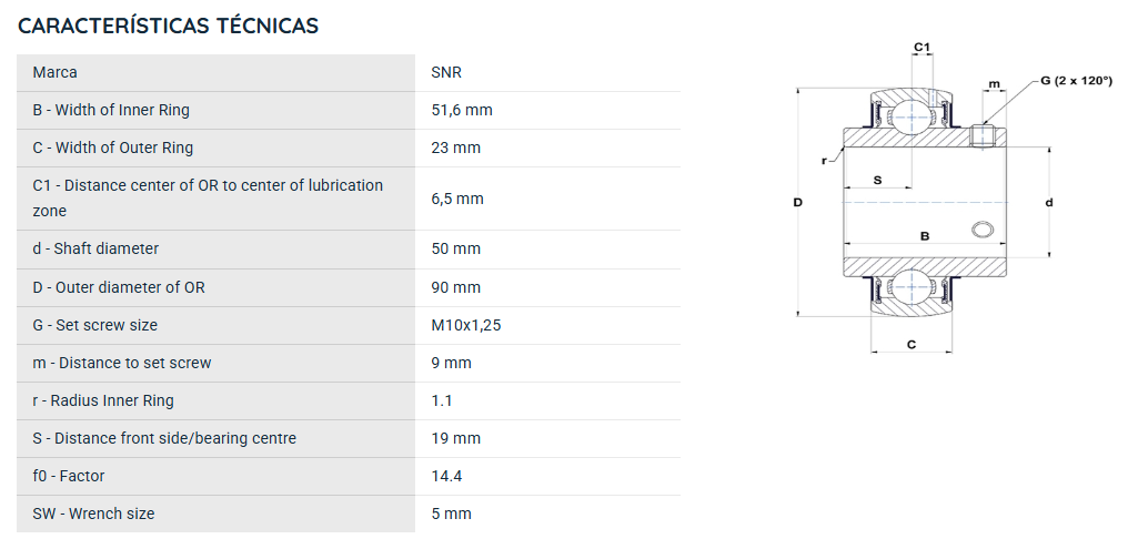 UC210G2 SNR ROLAMENTO FIXO ESFERAS 50X90X51,6 =UCR210=GYE50KRRB=YAR210