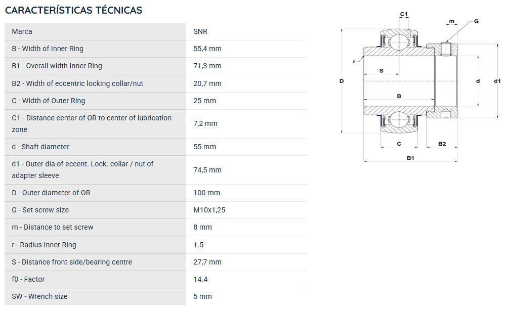 EX211G2 SNR ROLAMENTO FIXO ESFERAS 55X100X71,30 =Y479211=GE55KRRB=NA211