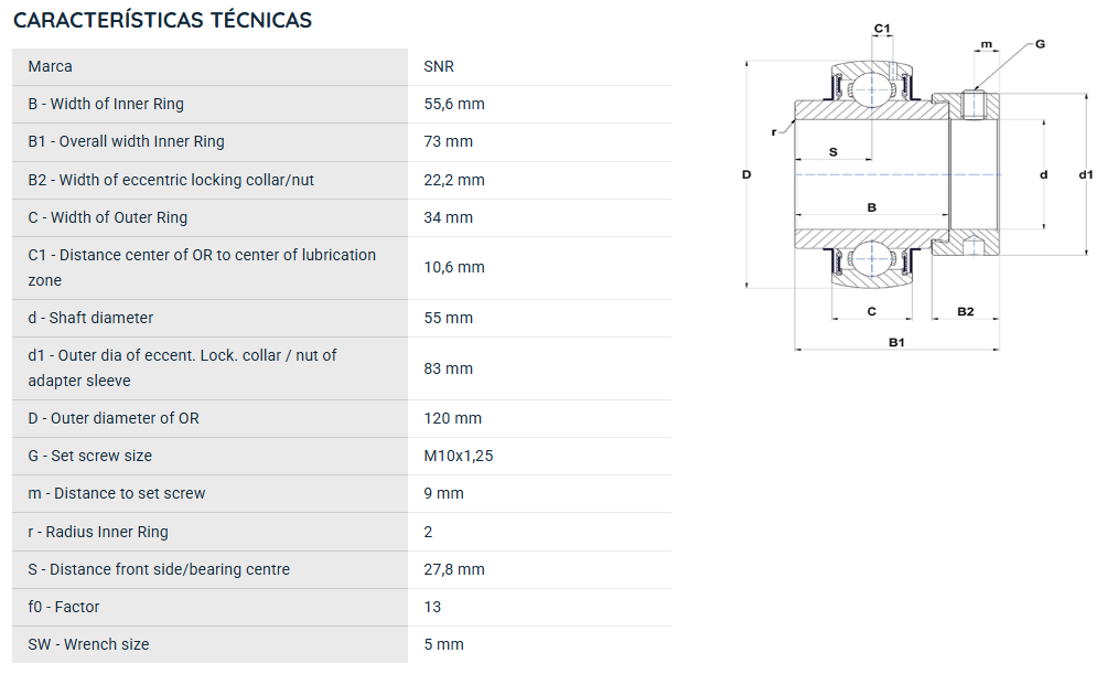 EX311G2 SNR ROLAMENTO FIXO ESFERAS 55X120X73 GNE55=UG311