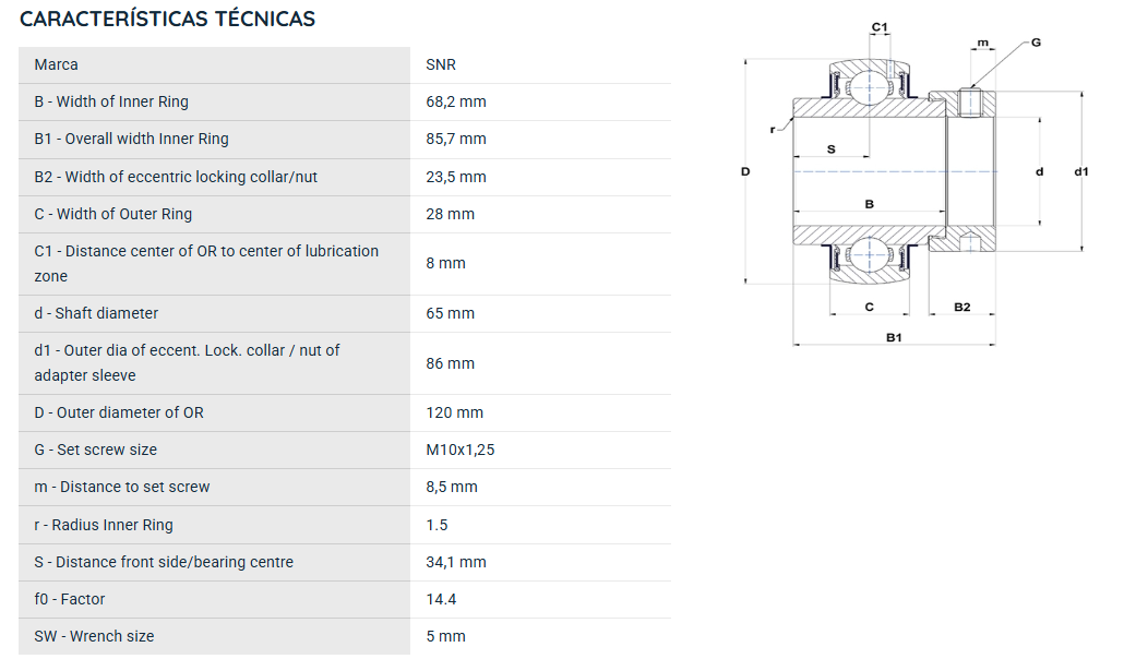 EX213G2 SNR ROLAMENTO FIXO ESFERAS 65X120X85,7 =UG213V22=GE65KRRB