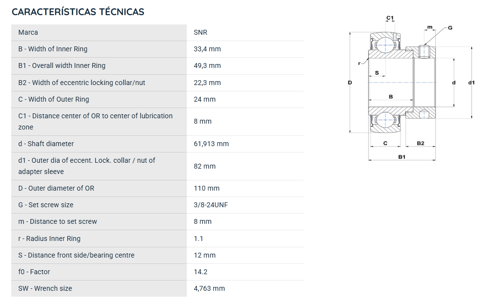 ES21239G2 SNR ROLAMENTO FIXO ESFERAS 61,91X110X49,3