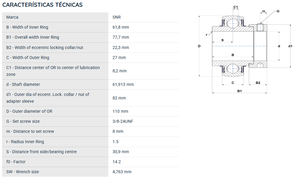 EX21239G2 SNR ROLAMENTO FIXO ESFERAS 61,91X110X77,7 — imagem 2
