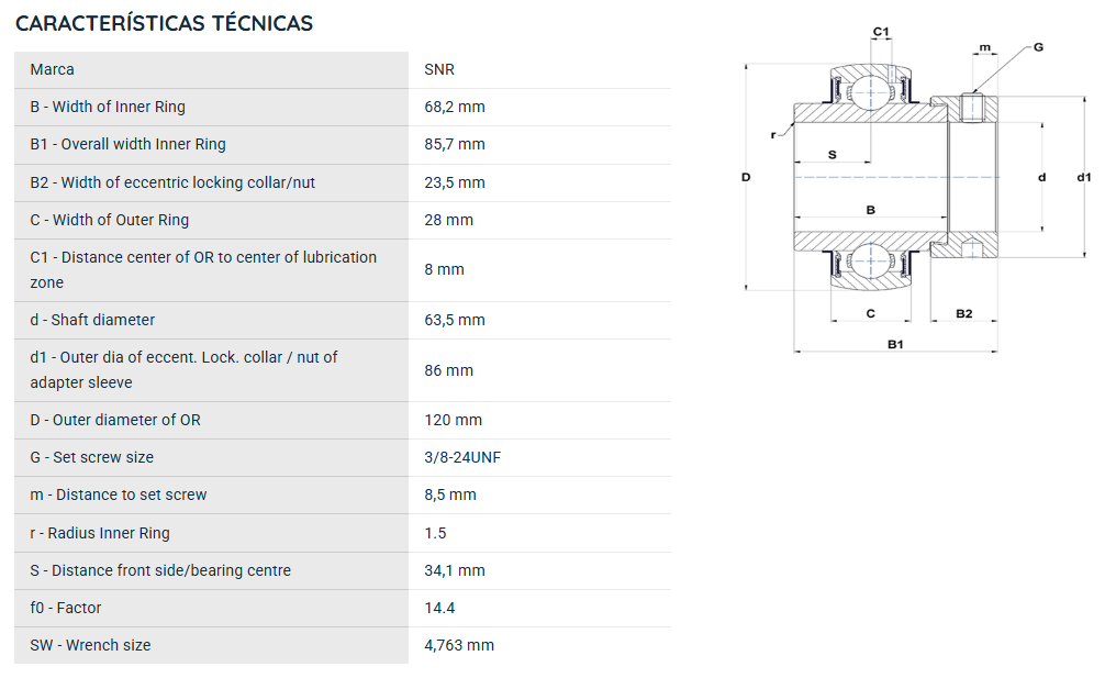 EX21340G2 SNR ROLAMENTO FIXO ESFERAS 63,5X120X85,7 =UG213-40V22=EW213-40