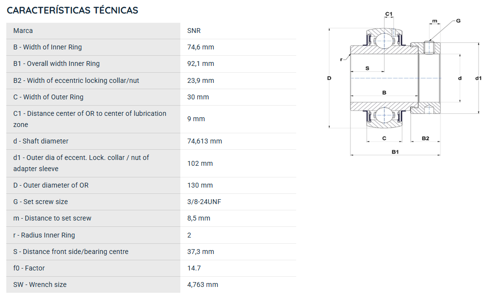 EX21547G2 SNR ROLAMENTO FIXO ESFERAS 74,61X130X92,1 =G1215KRRB