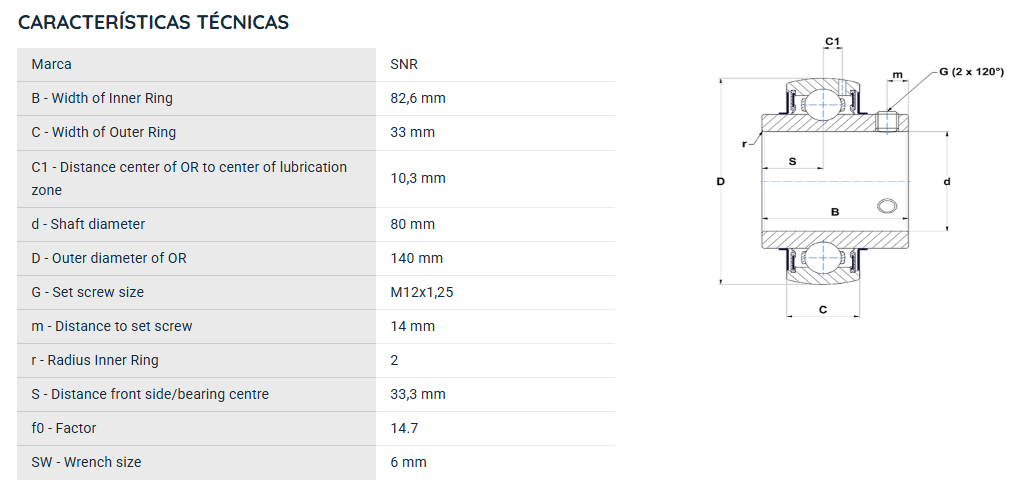 UC216G2 SNR ROLAMENTO FIXO ESFERAS 80X140X82,6 =UCR216=YAR216