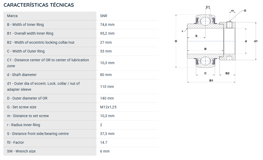 EX216G2 SNR ROLAMENTO FIXO ESFERAS 80X140X95,2