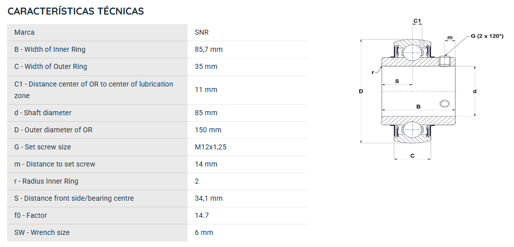 UC217G2 SNR ROLAMENTO FIXO ESFERAS 85X150X85,7 =UCR217=YAR217