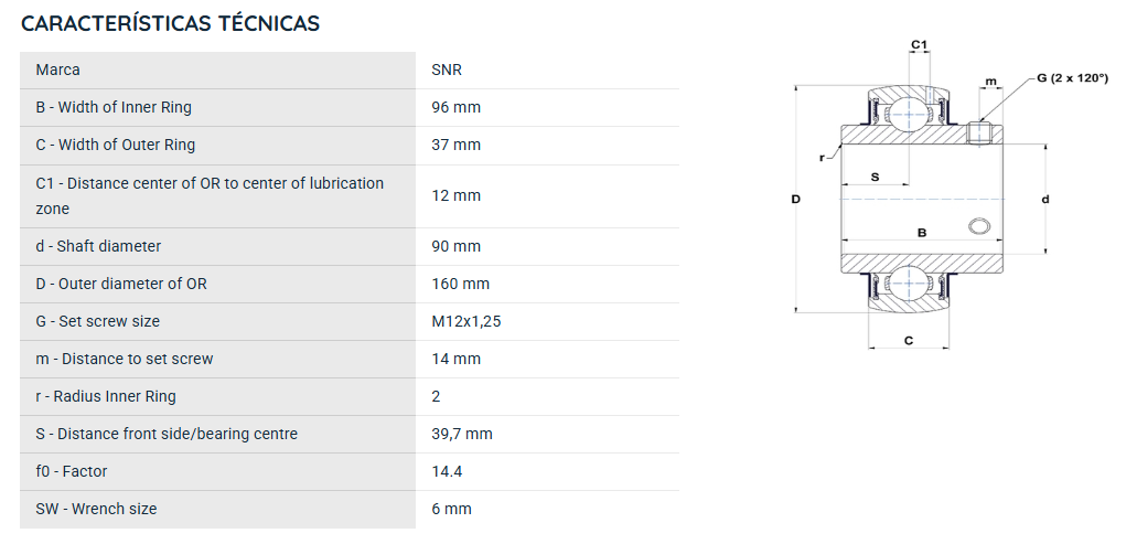 UC218G2 SNR ROLAMENTO FIXO ESFERAS 90X160X96 =UCR218=YAR218