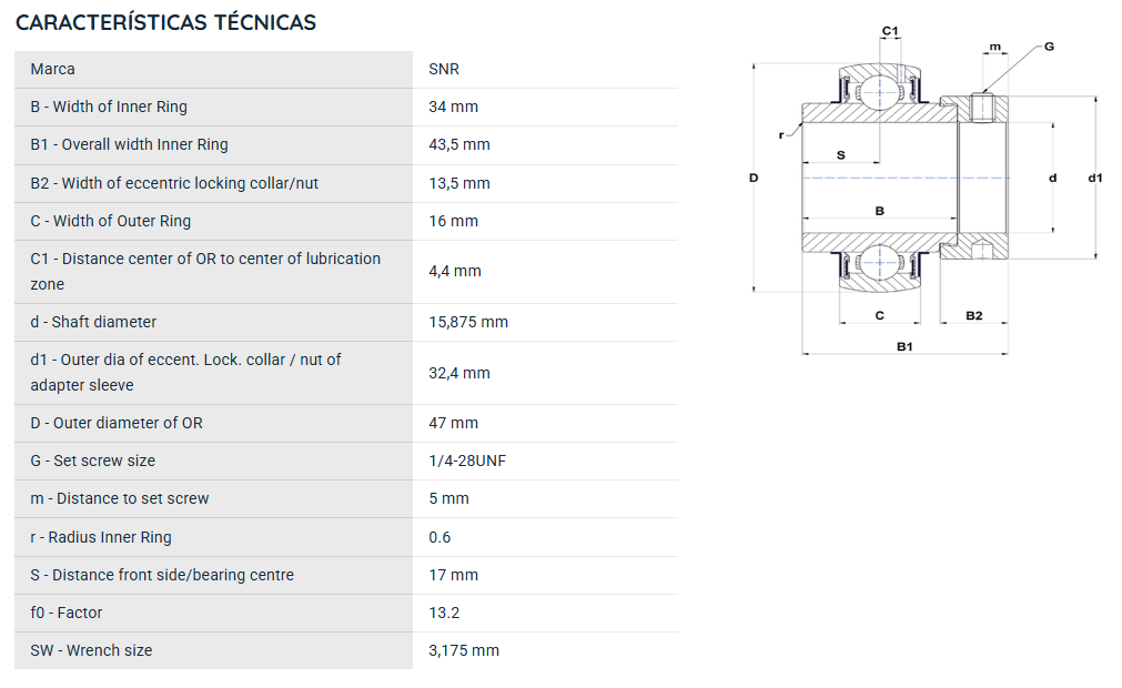 EX20210G2 SNR ROLAMENTO FIXO ESFERAS 15,88X47X43,5